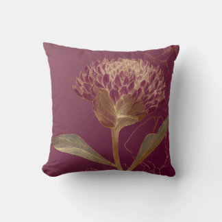 Gold Protea Flower Burgundy Botanical Linework Kussen