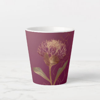 Gold Protea Flower Burgundy Botanical Linework Latte Mok