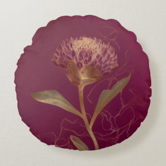 Gold Protea Flower Burgundy Botanical Linework Rond Kussen
