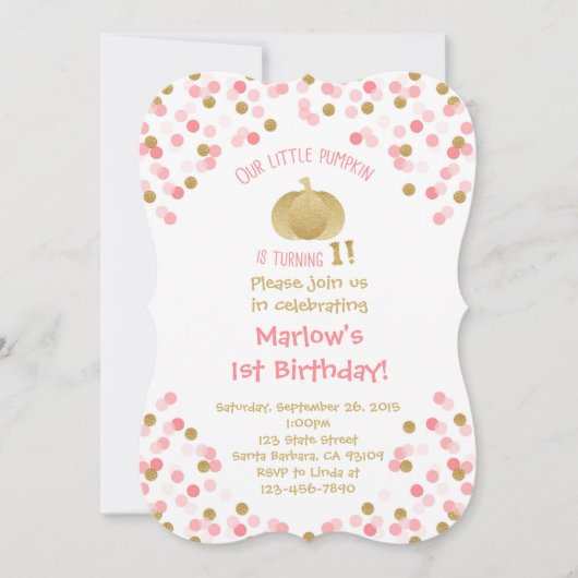 Gold Pumpkin First Birthday Bracket Invitation Kaart (Voorkant)