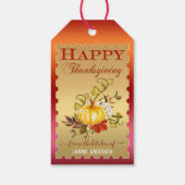 Gold Pumpkin Floral Thanksgiving Gift Label Cadeaulabel (Achterkant)