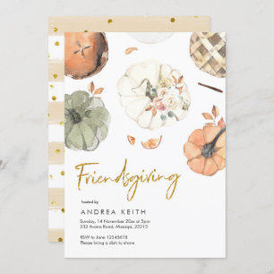 Gold Pumpkin Friendsgiving Dinner Invitation Kaart
