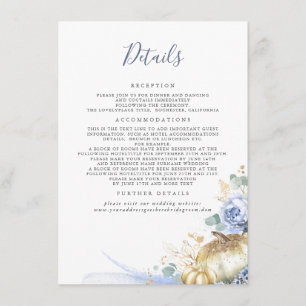 Gold Pumpkins Dusty Blue Floral Wedding Details Informatiekaartje
