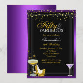 Gold & Purple 50 & Fabuleuse Invitation Anniversai (Devant / Derrière)