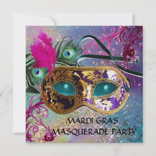 GOLD PURPLE DAMASK CARTE MASQUE Masquerade (Devant)