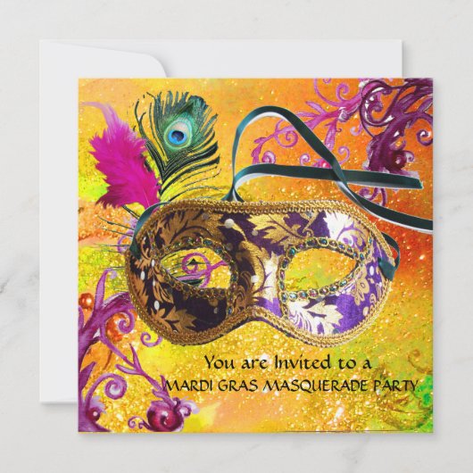 GOLD PURPLE DAMASK CARTE MASQUE Masquerade (Devant)