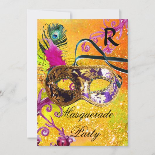 GOLD PURPLE DAMASK CARTE MASQUE Masquerade (Devant)