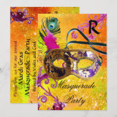 GOLD PURPLE DAMASK CARTE MASQUE Masquerade (Devant / Derrière)