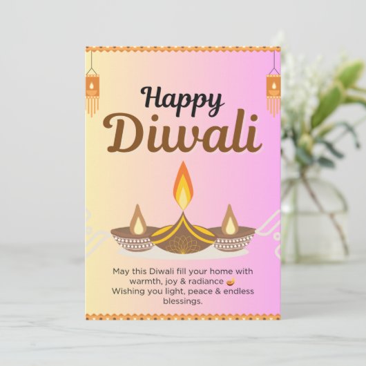 Gold & Purple Diwali Greeting Card Feestdagenkaart (Staand voorkant)