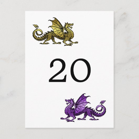 Gold Purple Dragon Numéro de table Carte postale (Devant)