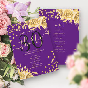 Gold Purple Floral 30th Birthday Menu Programme