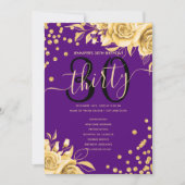 Gold Purple Floral 30th Birthday Menu Programme (Devant)