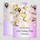 Gold Purple Rose Lumières Anniversaire Invitation (Devant / Derrière)