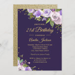 Gold Purple Sparkle Floral 21e Invitation d'annive<br><div class="desc">Plus joli fleurs Invitations d'anniversaire dans le Little Bayleigh Store!</div>