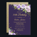 Gold Purple Sparkle Floral 30e Invitation d'annive<br><div class="desc">Plus joli fleurs Invitations d'anniversaire dans le Little Bayleigh Store!</div>