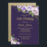Gold Purple Sparkle Floral 30e Invitation d'annive<br><div class="desc">Plus joli fleurs Invitations d'anniversaire dans le Little Bayleigh Store!</div>