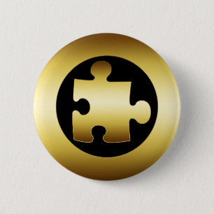GOLD PUZZLE PIECE RONDE BUTTON 5,7 CM