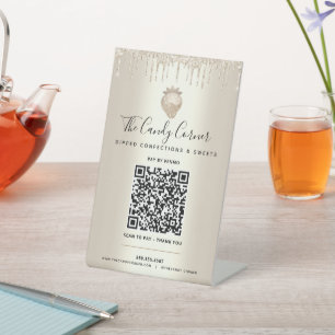 Gold QR-code betaal hier aardbeienstollen Reclamebord Met Voetstuk