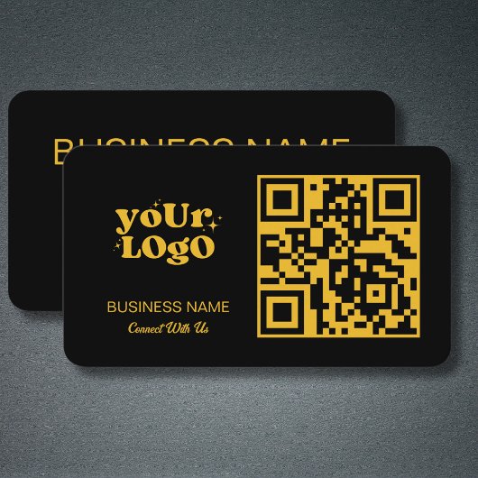 Gold QR Code Business Logo | Black Modern Visitekaartje