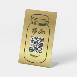 Gold QR Code Digital Tip Jar Reclamebord Met Voetstuk