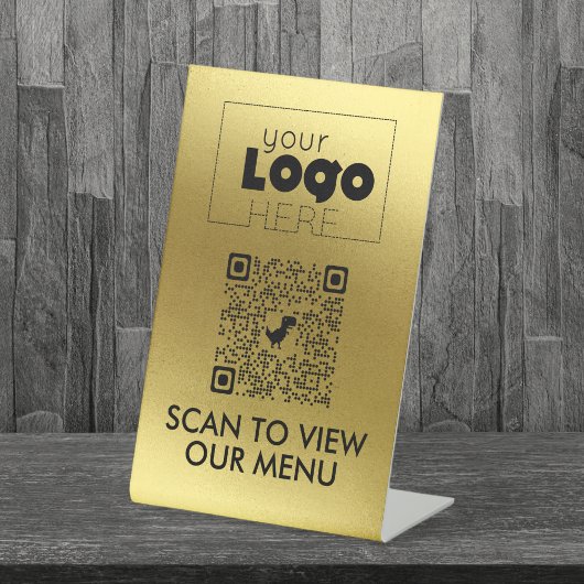 Gold QR Code No Contact Scan for Menu Table Signes