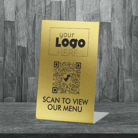 Gold QR Code No Contact Scan for Menu Table Signes