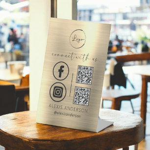 Gold QR maakt verbinding met sociale media van US  Reclamebord Met Voetstuk