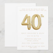 Gold Quarante 40e anniversaire Invitation à ballon (Devant / Derrière)