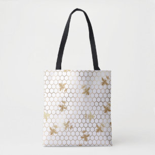 Gold Queen Bees en Honeycomb op White Draagtas