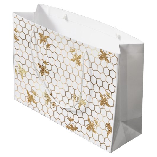 Gold Queen Bees en Honeycomb op White Groot Cadeauzakje (Achterkant Gekanteld)