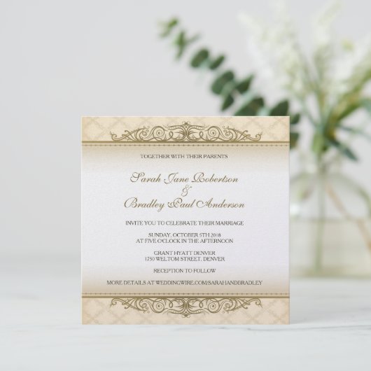 Gold Quilted Imprimer Mariage baroque Invitations (Debout devant)