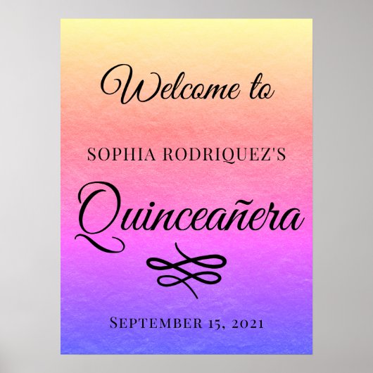 Gold Quinceañera 15e Anniversaire Poster de bienve (Devant)