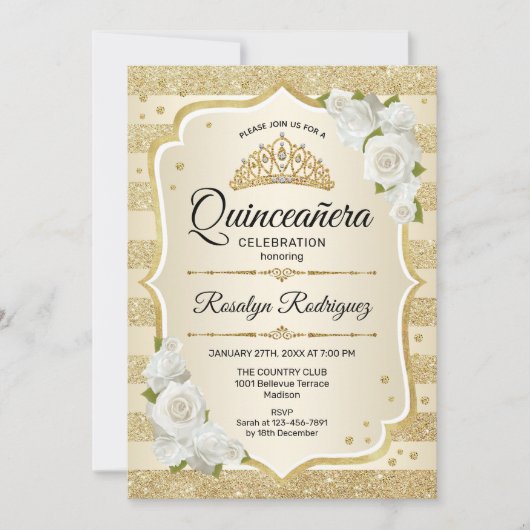 Gold Quinceanera Kaart (Voorkant)