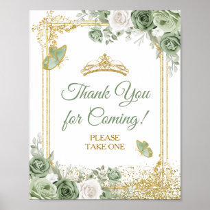 Gold Quinceañera Sage Green Bedankt voor uw komst Poster