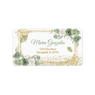 Gold Quinceañera Sage Green Crown Adres Etiket