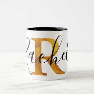 Gold 'R'-monogram met persoonlijke naam Tweekleurige Koffiemok