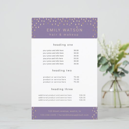 Gold Rain Drops Faux Folie Service en Prijs Flyer (Staand voorkant)