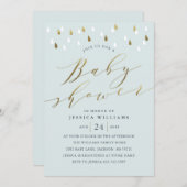 Gold raindrops snd script baby shower invitation b (Devant / Derrière)