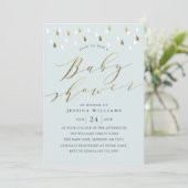 Gold raindrops snd script baby shower invitation b (Debout devant)