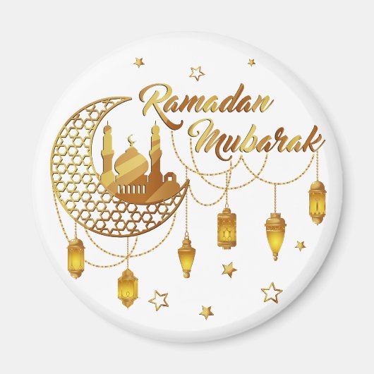 Gold Ramadan Mubarak Mosque & Lanterns Decorative Magneet (Voorkant)