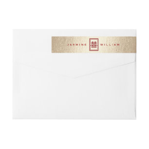 Gold Rectangle Double Happiness Chinese Wedding