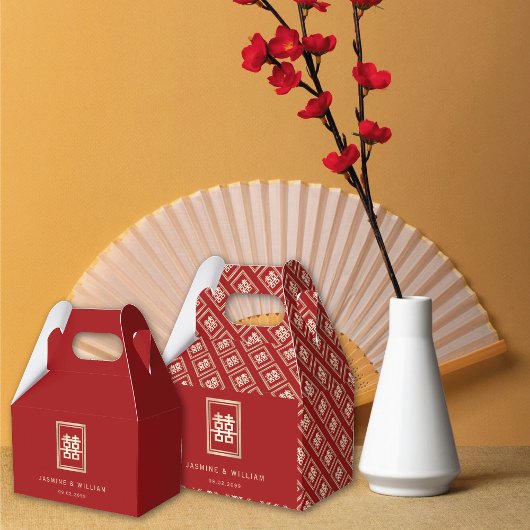Gold Rectangle Double Happiness Chinese Wedding Bedankdoosjes