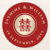 Gold Rectangle Double Happiness Chinese Wedding Ronde Kartonnen Onderzetter (Voorkant)