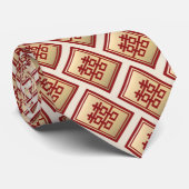 Gold Rectangle Double Happiness Chinese Wedding Stropdas (Opgerold)