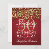 Gold Red 50th Birthday Save Date Winter Kaart (Voorkant)