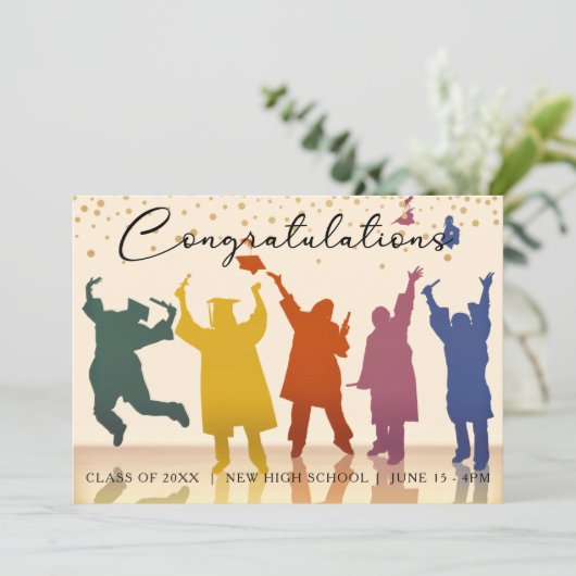 Gold Red Afstuderen Class Silhouettes kondiging Kaart (Staand voorkant)