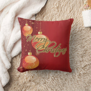 Gold Red Baubles Joyeux Coussin de Noël