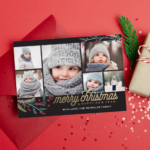 Gold Red Berries 6 Foto Collage   Vrolijk kerstfee Feestdagenkaart