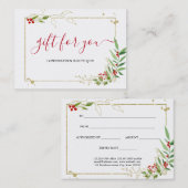 Gold Red Berry Christmas Holiday Certificat cadeau (Devant / Derrière)