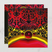 GOLD RED BLACK DAMASK RUBY GEM STONE MONOGRAM KAART (Voorkant / Achterkant)